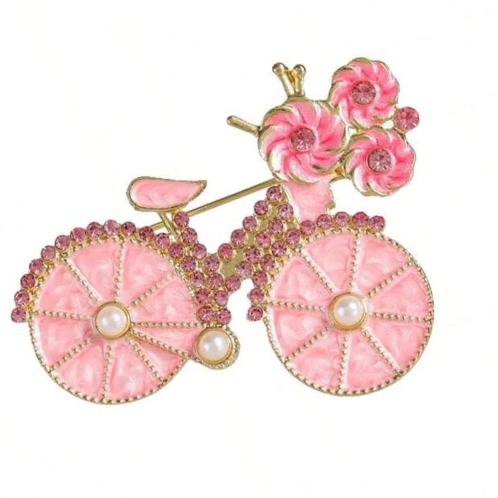 Pink Bicycle Brooch w/ Pearls, Pink Bike Brooch, Spring Brooch, Feminine Brooch